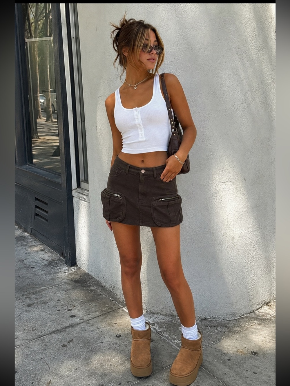 Emory Park Brown Denim Cargo Mini Skirt Medium NWT Y2K Utility